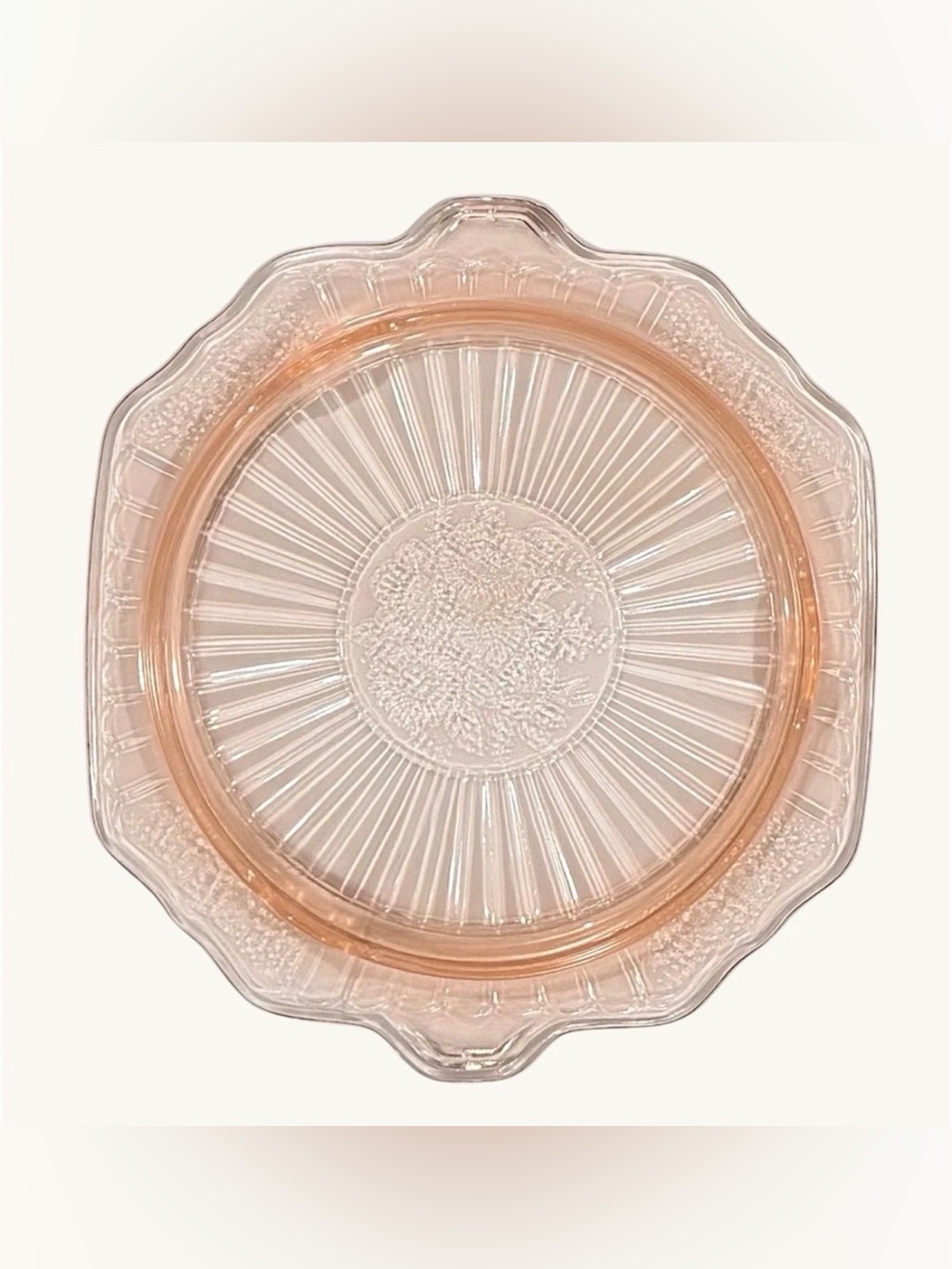 Anchor Hocking Mayfair Pink Depression Glass Footed Cake Plate 10” Vintage